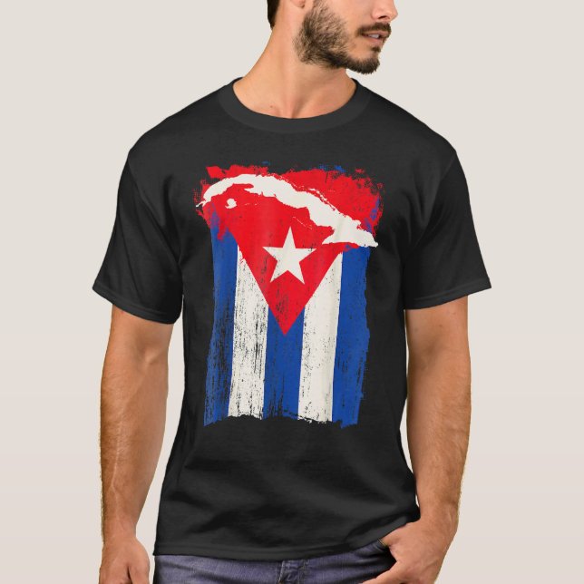 Camiseta Bandera de Cuba apoya mapa de país cubano gráfico  (Anverso)
