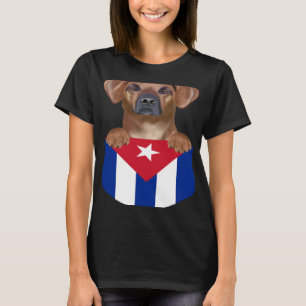 Camiseta Bandera de Cuba Rhodesia Ridgeback Perro en Pocket