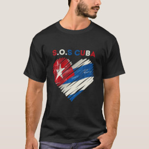 Camiseta Bandera de Cuba Sos Forma de Corazón Tee Cuba Band