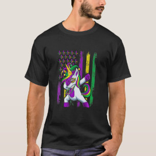Camiseta Bandera de Dabbing Jester Unicorn Mardi Gras, Chic