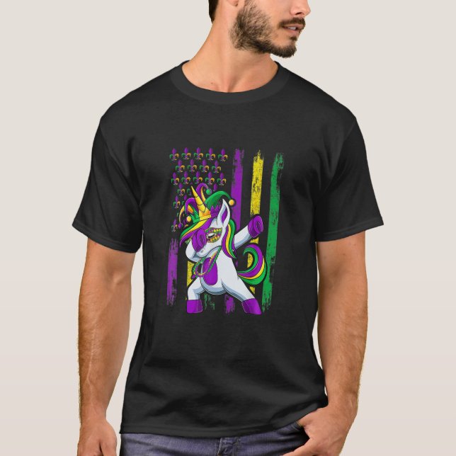 Camiseta Bandera de Dabbing Jester Unicorn Mardi Gras, Chic (Anverso)