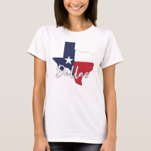 Camiseta Bandera de Dallas, Texas Mapa Mujer Blanca