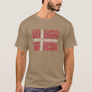 Camiseta Bandera de Dinamarca con nombres de ciudades Word
