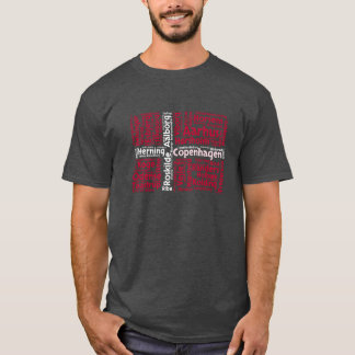 Camiseta Bandera de Dinamarca con nombres de ciudades Word