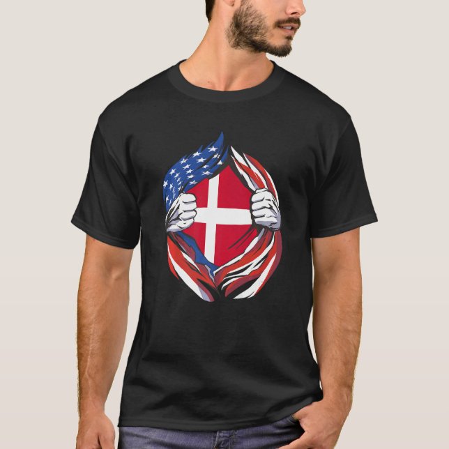 Camiseta Bandera de Dinamarca Orgullo americano de mi heren (Anverso)