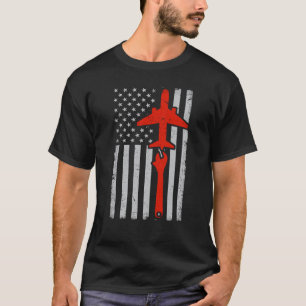 Camiseta Bandera de EE. UU. Avión Aeroplano Ingeniero Mecán