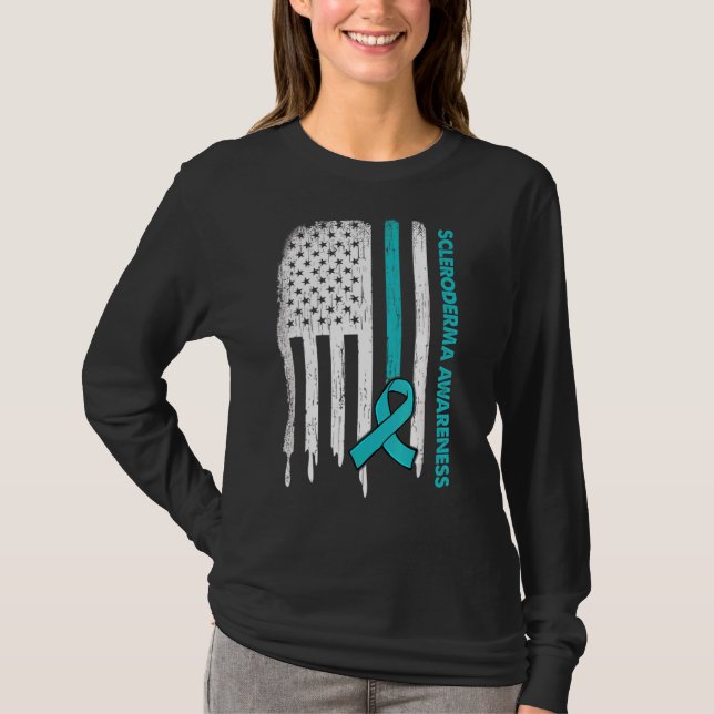 Camiseta Bandera De Ee.Uu. Cinta Verde azulada Scleroderma  (Anverso)