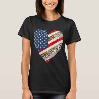 Camiseta Bandera de EE. UU. Corazón de Leopardo 4 de Julio
