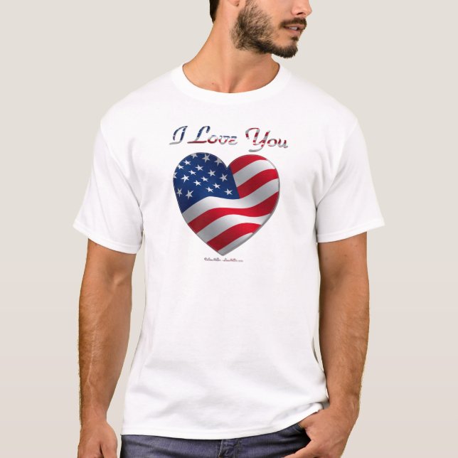 Camiseta Bandera de EE. UU. Corazón Te Amo (Anverso)