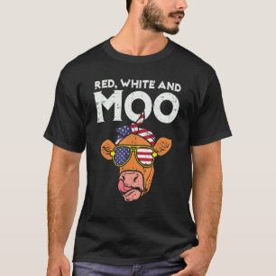 Camiseta Bandera De Ee. Uu. De Blanco Rojo Y Vaca Moo 4 De