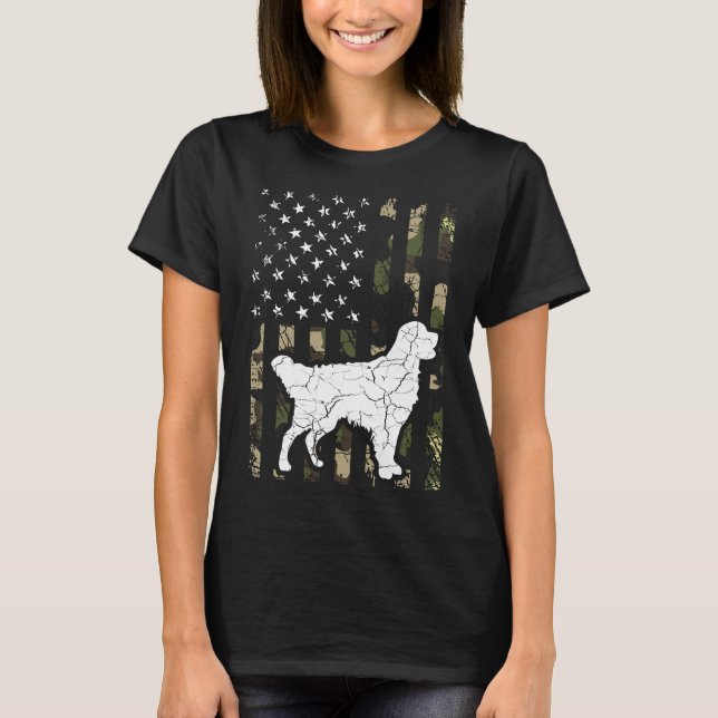 Camiseta Bandera De Ee.Uu. Del Camuflaje De Golden Retrieve (Anverso)