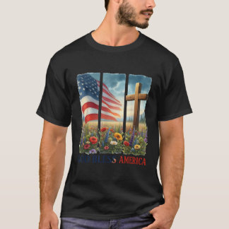 Camiseta Bandera De Ee.Uu. Flor Mujeres Cristianas Dios Ben