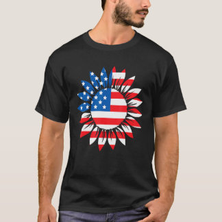 Camiseta Bandera de EE. UU. Girasol  4 de julio Patriótico 