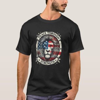 Camiseta Bandera de EE. UU. Paz a Través de la Fuerza León