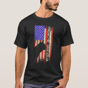 Camiseta Bandera De Ee.Uu. Vintage Bulldog Francés Abuela F