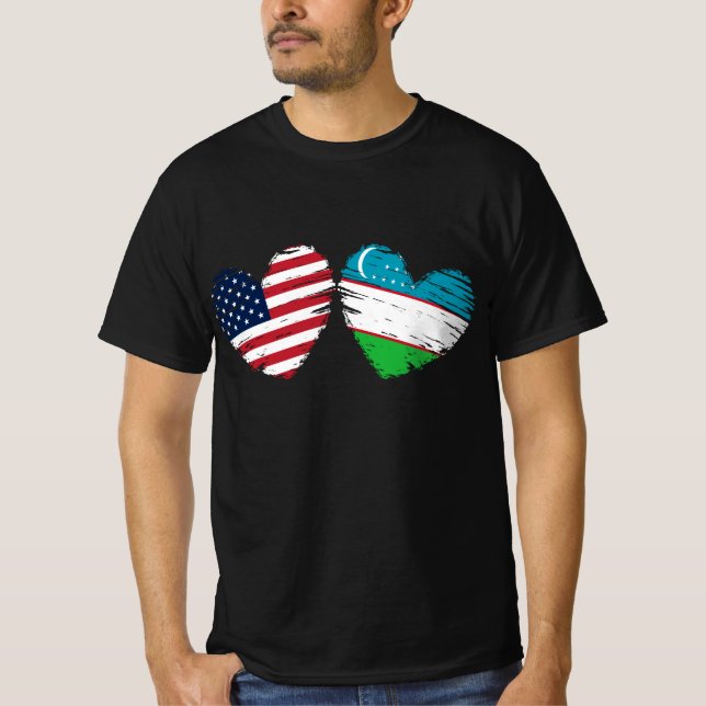 Camiseta Bandera de EEUU Uzbekistán corazón uzbeko estadoun (Anverso)