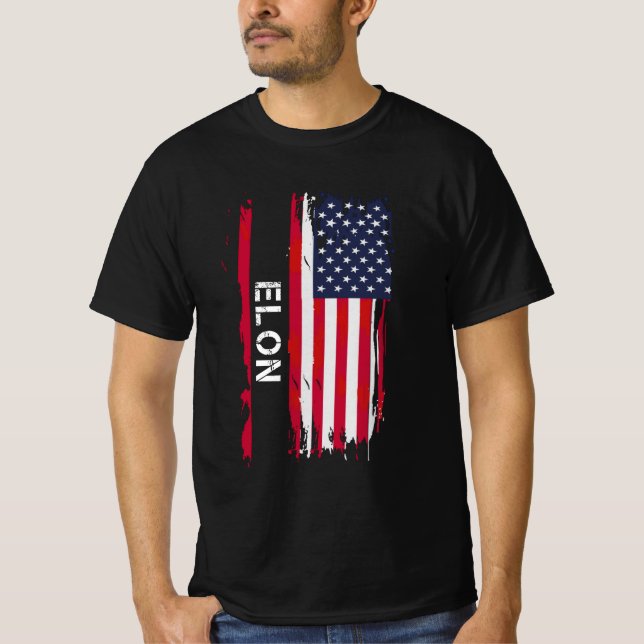 Camiseta Bandera de Elon Vintage Font USA (Anverso)