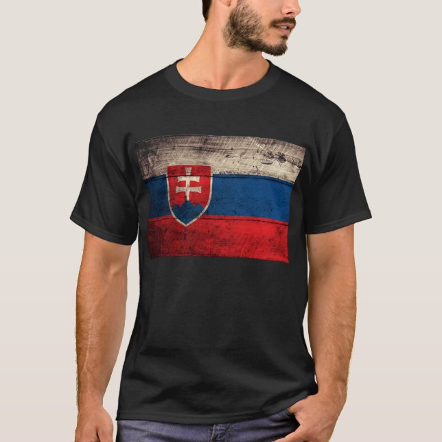 Camiseta Bandera de Eslovaquia de madera antigua; (Anverso)