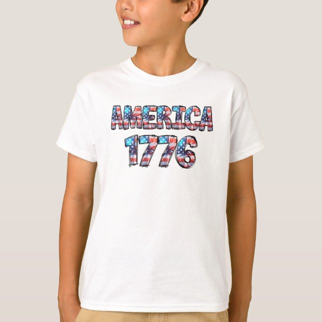 Camiseta Bandera de Estados Unidos 1776 y niños de fuegos a (Anverso)