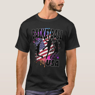 Camiseta Bandera de Estados Unidos Amor Jugando Baloncesto