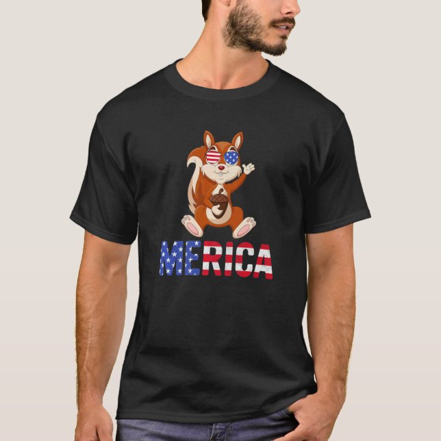 Camiseta Bandera De Estados Unidos Ardilla Gafas De Sol Pat (Anverso)