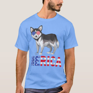 Camiseta Bandera de Estados Unidos Bandera Siberian Husky D