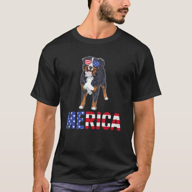 Camiseta Bandera De Estados Unidos Bernese Mountain Gafas D (Anverso)