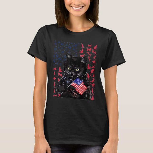 Camiseta Bandera De Estados Unidos Con Ilustracion De Gato  (Anverso)