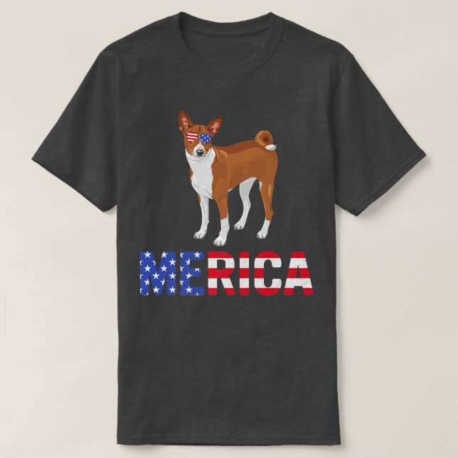 Camiseta Bandera de Estados Unidos de América Basenji Perro (Diseño del anverso)