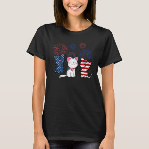 Camiseta Bandera De Estados Unidos Del Gato Rojo Azul Blanc