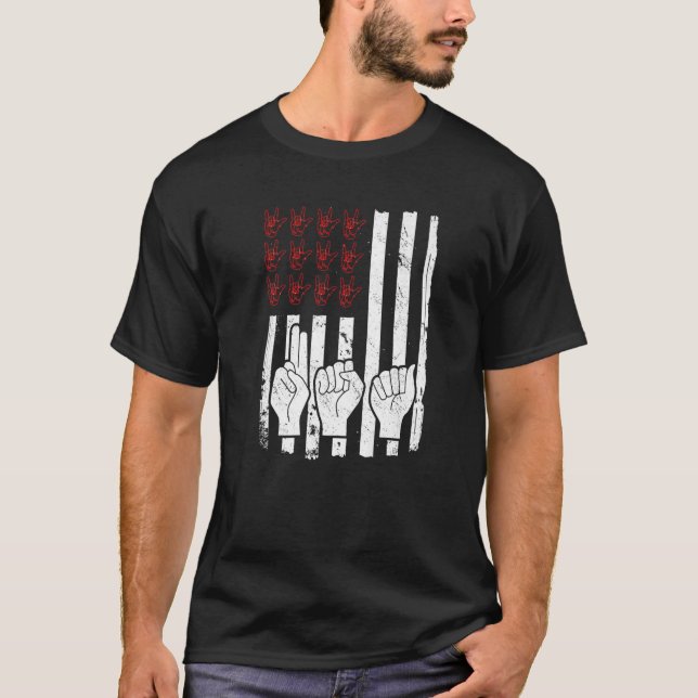 Camiseta Bandera De Estados Unidos En Lengua De Rótulo Asl  (Anverso)