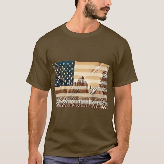 Camiseta Bandera de Estados Unidos en tonos marrones. (Anverso)