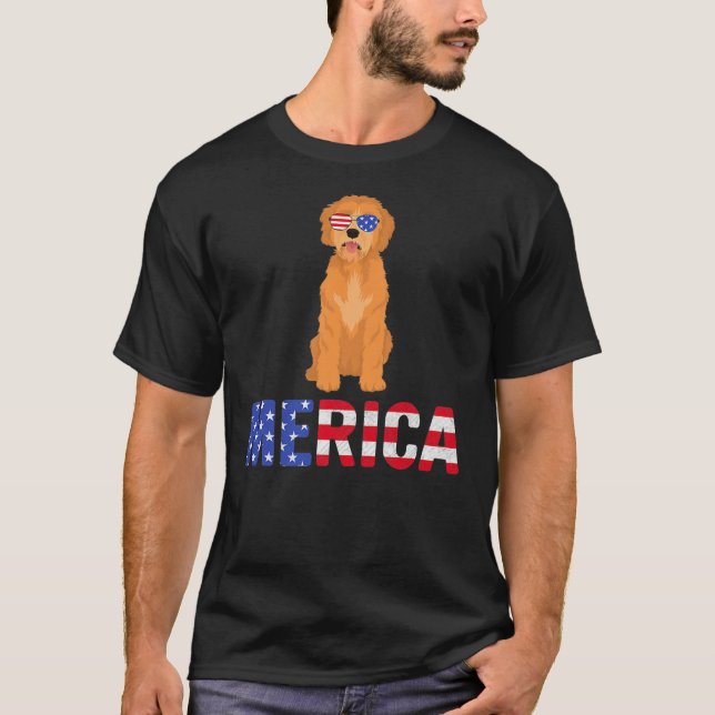 Camiseta Bandera de Estados Unidos Merica Goldendoodle Perr (Anverso)