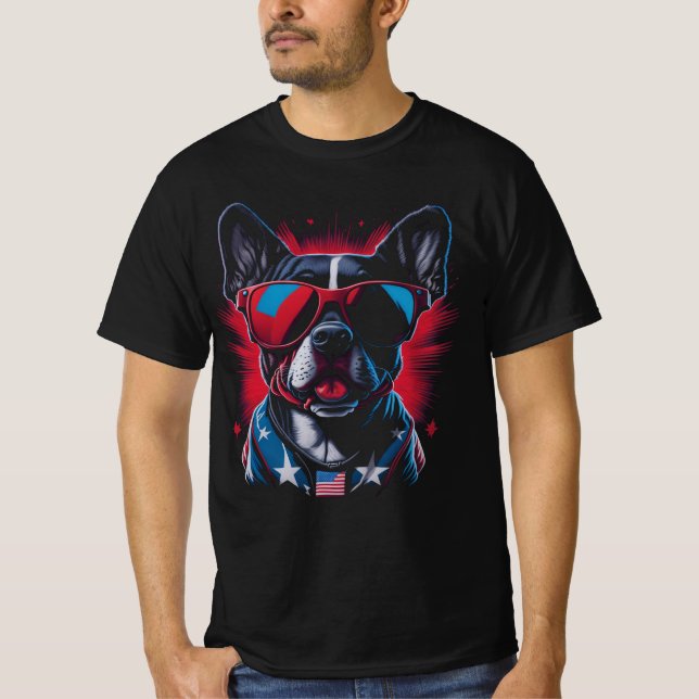 Camiseta Bandera de Estados Unidos Patriótica Pug Dog Gafas (Anverso)