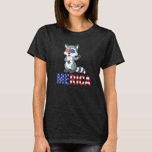 Camiseta Bandera De Estados Unidos Raccoon Gafas De Sol Pat
