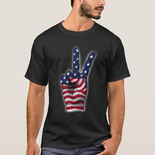Camiseta Bandera de Estados Unidos Signo de Paz Mano 4 de J (Anverso)