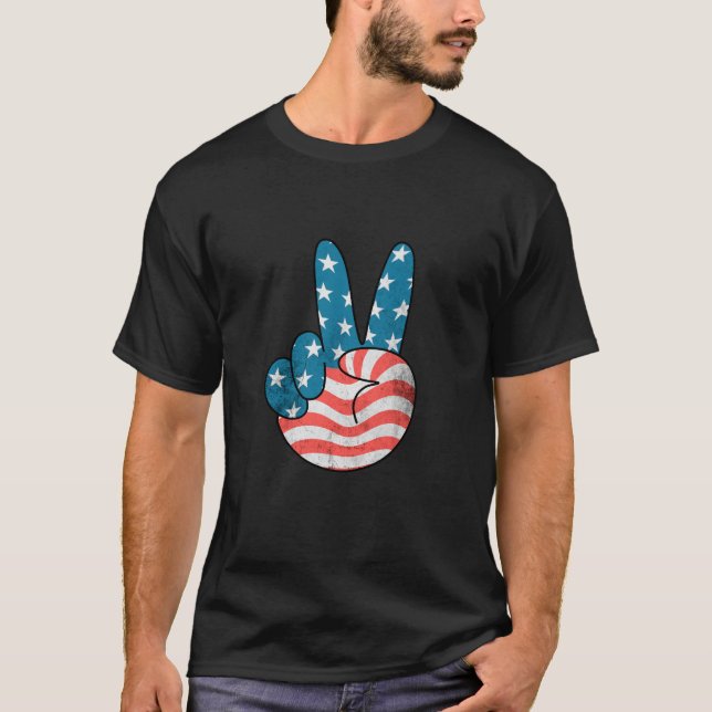 Camiseta Bandera de Estados Unidos Signo de Paz Mano 4 de J (Anverso)