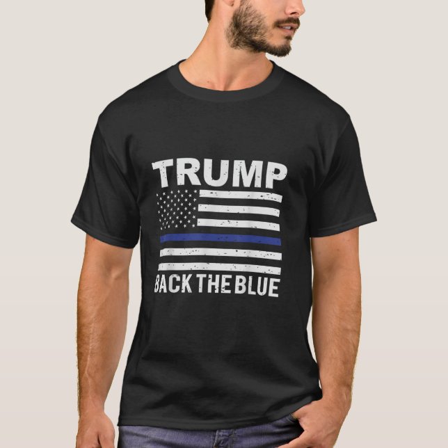 Camiseta Bandera de Estados Unidos Trump 2024 Back the Blue (Anverso)