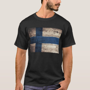 Camiseta Bandera de Finlandia de madera antigua