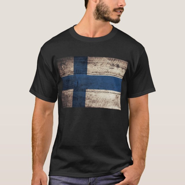 Camiseta Bandera de Finlandia de madera antigua (Anverso)