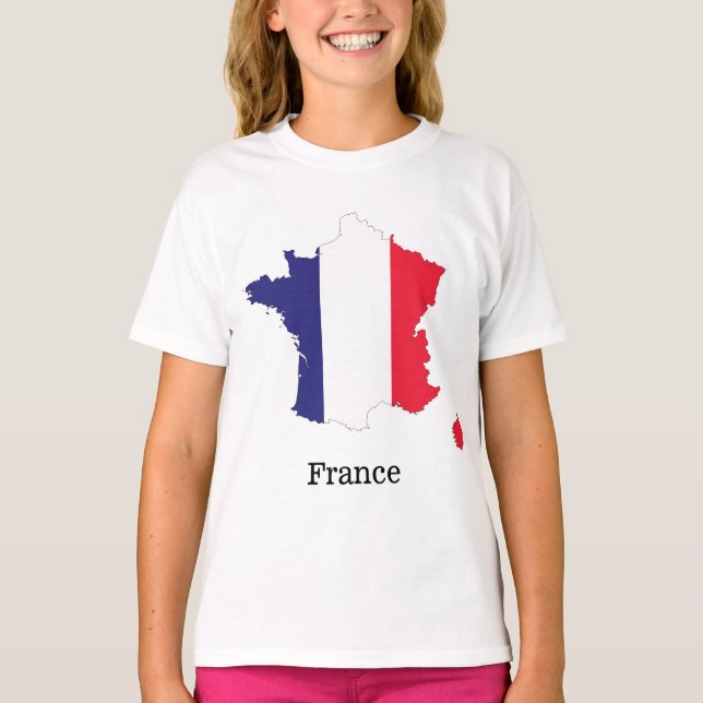 Camiseta Bandera de Francia en diseño de recuerdos de mapas (Anverso)