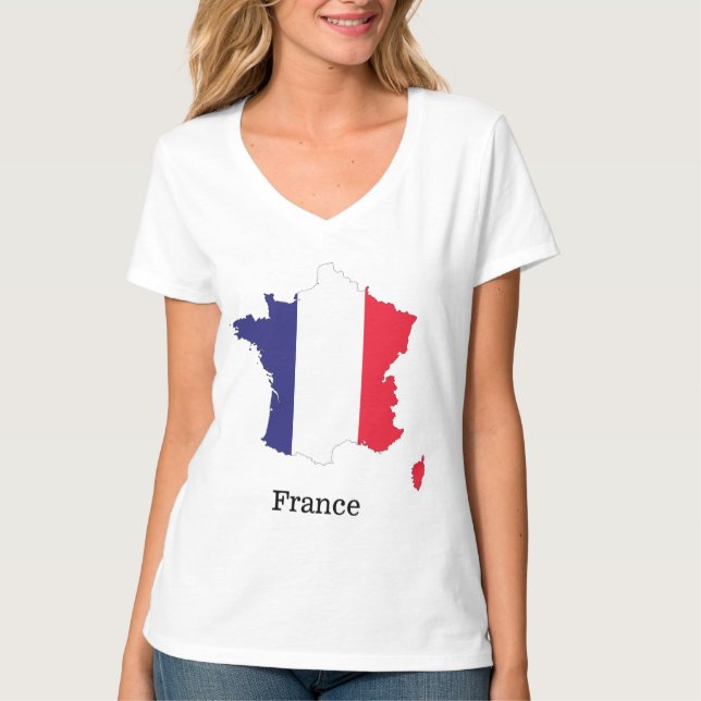 Camiseta Bandera de Francia en diseño de recuerdos de mapas (Anverso)