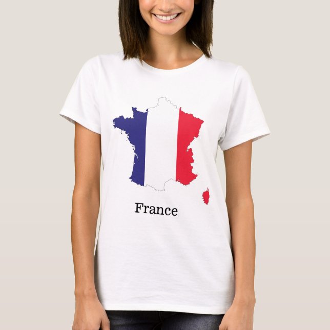 Camiseta Bandera de Francia en diseño de recuerdos de mapas (Anverso)