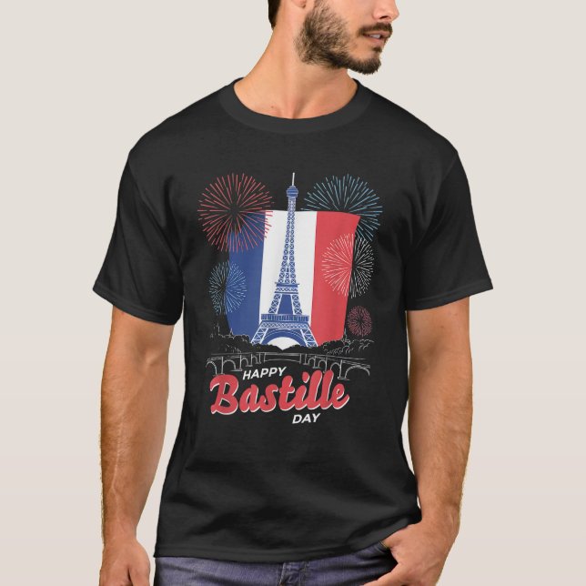 Camiseta Bandera de Francia París 14 de julio Fuegos artifi (Anverso)