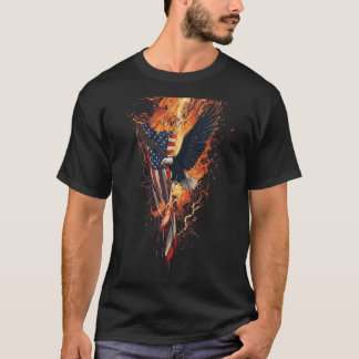 Camiseta Bandera de fuego del águila americana patriótica