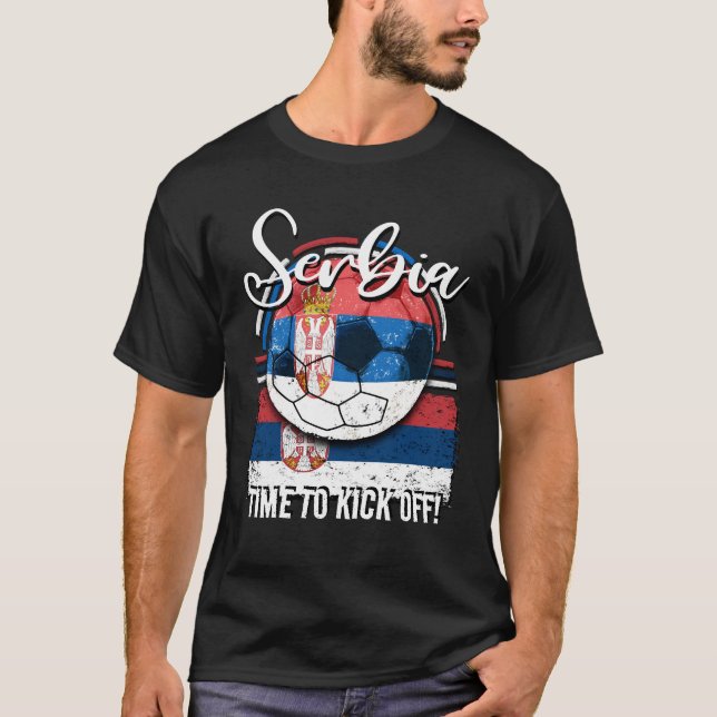 Camiseta Bandera de fútbol de Serbia, bola retro de fútbol (Anverso)