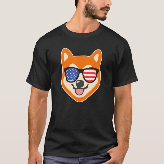 Camiseta Bandera De Gafas De Sol Akita 4 De Julio Perro (Anverso)