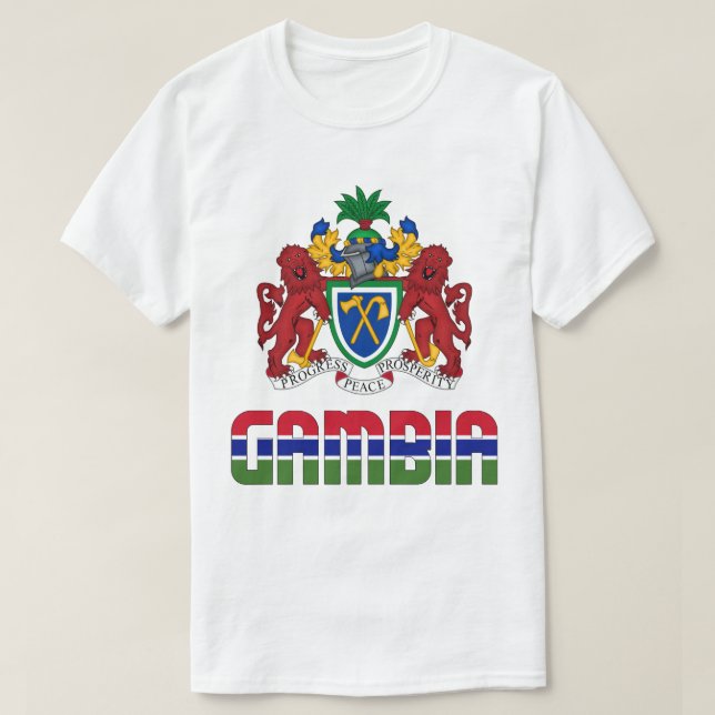 Camiseta Bandera de Gambia y Patriótico Del Escudo De Armas (Diseño del anverso)