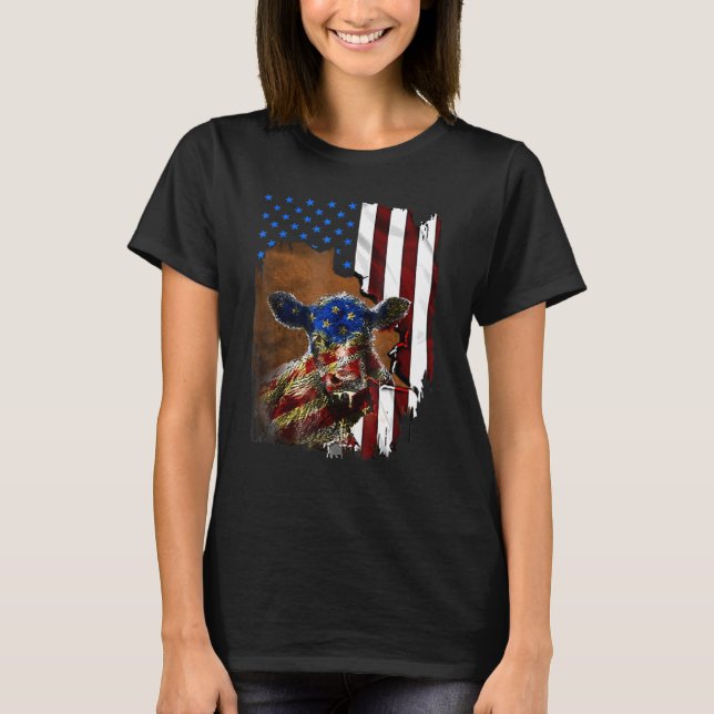 Camiseta Bandera De Ganado De Carne América 4 De Julio (Anverso)
