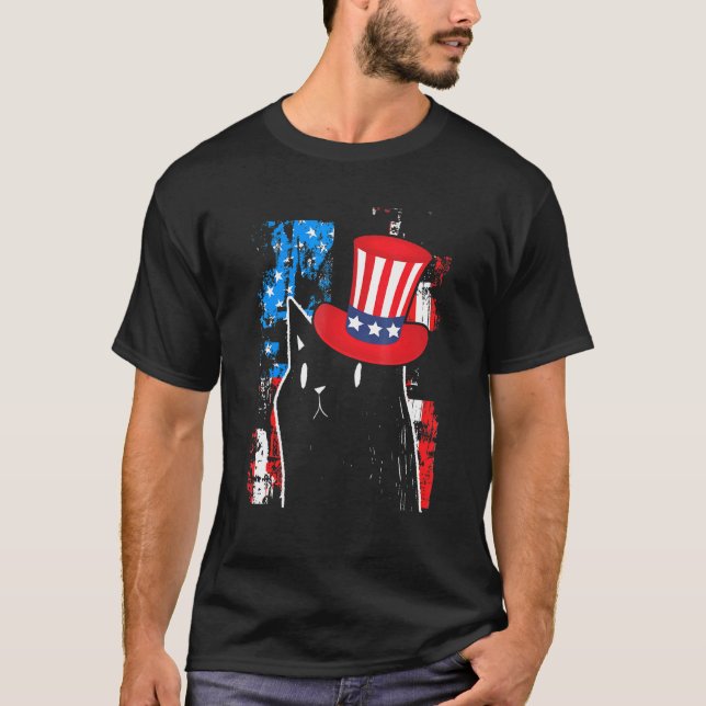 Camiseta Bandera De Gato Negro Ee.Uu. Patriotic Kitten Amer (Anverso)